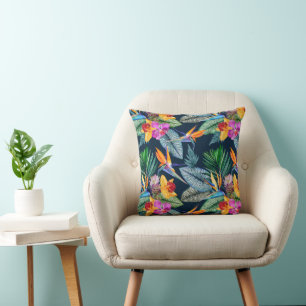 Tropische Vogel Van Paradijs En Orchidee Kussen