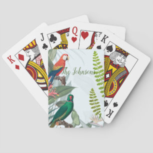 Tropische vogelparrots en olievlekken pokerkaarten