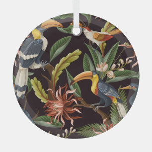 Tropische vogels:  bladeren & bloemen glas ornament