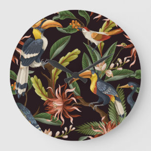 Tropische vogels:  bladeren & bloemen grote klok