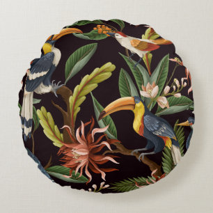 Tropische vogels: bladeren & bloemen rond kussen