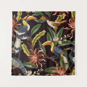 Tropische vogels: bladeren & bloemen wandkleed