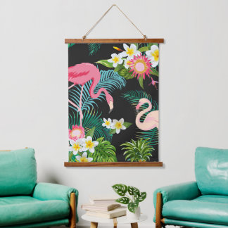Tropische Vogels Bloemen Flamingo Waterig Landscha Hangend Wandkleed