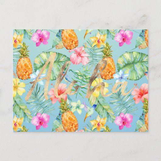 Tropische Vogels Bloemen Goud Aloha Briefkaart (Voorkant)