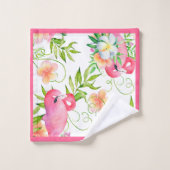 Tropische vogels Bloemen Hedendaagse roze tinten Bad Handdoek (Wasdoekje)