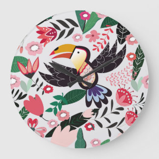Tropische vogels, bloemendoedelpatroon. grote klok