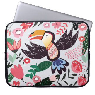 Tropische vogels, bloemendoedelpatroon. laptop sleeve