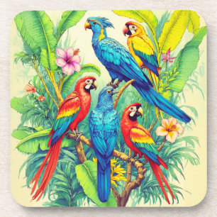 Tropische Vogels Botanische Illustratie Bier Onderzetter