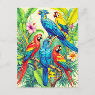 Tropische Vogels Botanische Illustratie Briefkaart