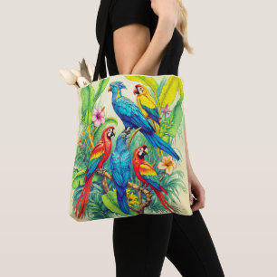 Tropische Vogels Botanische Illustratie Draagtas