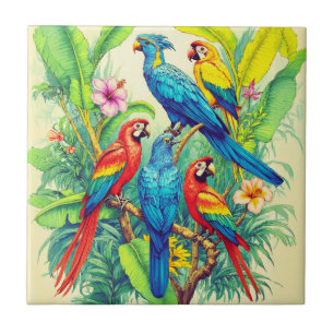 Tropische Vogels Botanische Illustratie Tegeltje