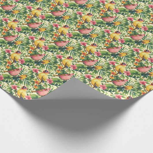 Tropische Vogels en Bloemen Geschenkverpakking Pap Cadeaupapier (Hoek)
