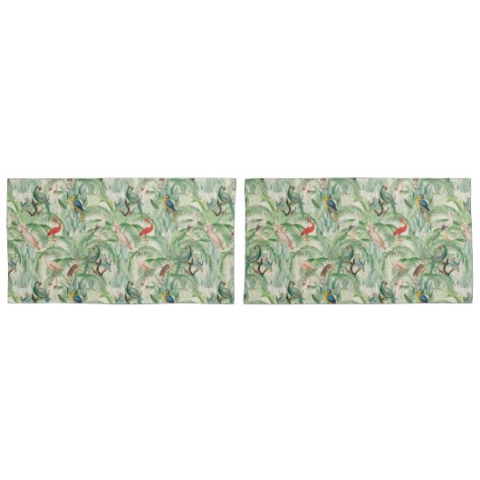  tropische vogels en palmbladeren kussensloop (Voorkant-Set)