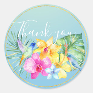 Tropische vogels Floral Ombre Dank u Ronde Sticker