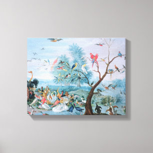 Tropische vogels in een landschap canvas afdruk