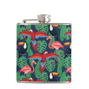 Tropische vogels in heldere kleuren heupfles