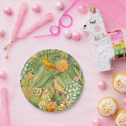 Tropische  vogels in Oerwoud Paradise-geel Papieren Bordje (Feest)