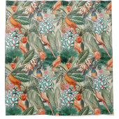 Tropische vogels in Oerwoud Paradise sepia Douchegordijn (Voorkant)