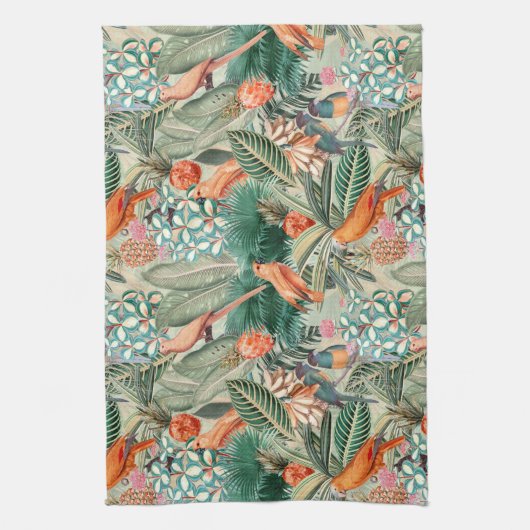 Tropische  vogels in Oerwoud Paradise sepia Theedoek (Verticaal)