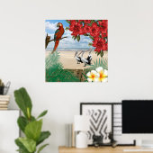 Tropische vogels op het strand poster (Thuiskantoor)