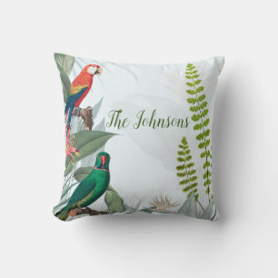 Tropische vogels papegaaien en blad Throw kussen