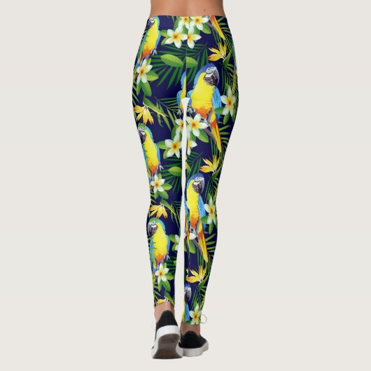 Tropische vogels - Parrots en Hibiscus op Black Ba Leggings (Achterkant)