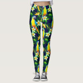 Tropische vogels - Parrots en Hibiscus op Black Ba Leggings (Voorkant)