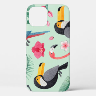 Tropische vogels, waterverven, bloemenmotief. iPhone 12 hoesje
