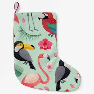 Tropische vogels, waterverven, bloemenmotief. kleine kerstsok