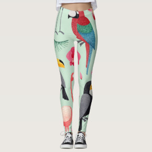Tropische vogels, waterverven, bloemenmotief. leggings
