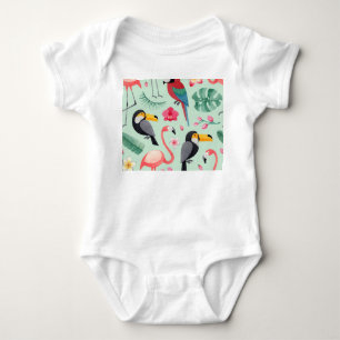 Tropische vogels, waterverven, bloemenmotief. romper