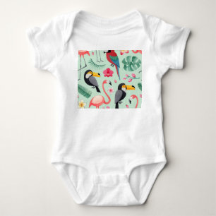Tropische vogels, waterverven, bloemenmotief. romper