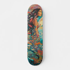 Tropische vrouw en vis skateboard