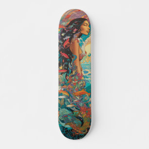Tropische vrouw en  vis skateboard