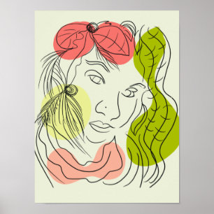 Tropische vrouw lijnkunst kleurrijk poster