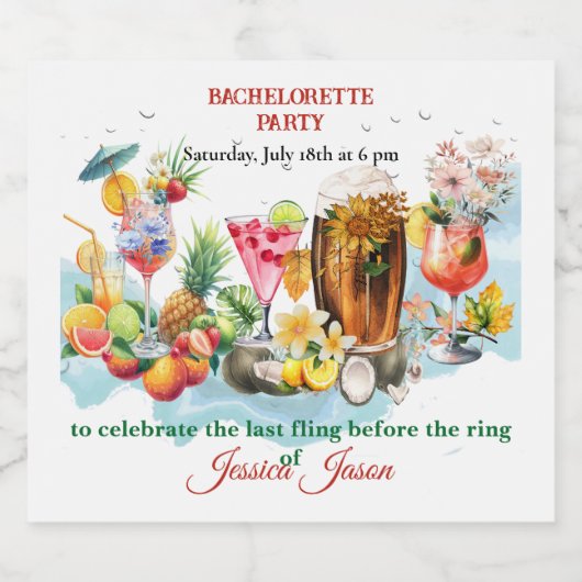Tropische Vruchten Bachelorette Feest Strand Cockt Sparkling Wijnetiket (Enkel label)