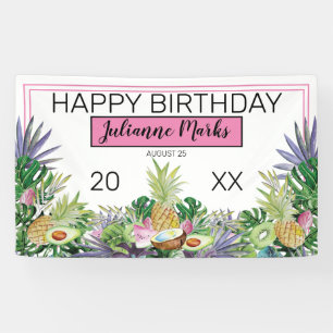 Tropische vruchten   Greenery Summer Birthday Spandoek