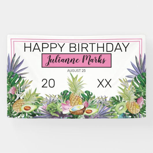 Tropische vruchten | Greenery Summer Birthday Spandoek (Horizontaal)