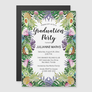 Tropische vruchten | Greenery Summer Graduy Party Magnetische Uitnodiging