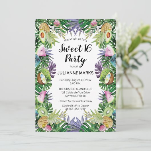 Tropische vruchten | Greenery Summer Sweet 16 Part Kaart (Staand voorkant)