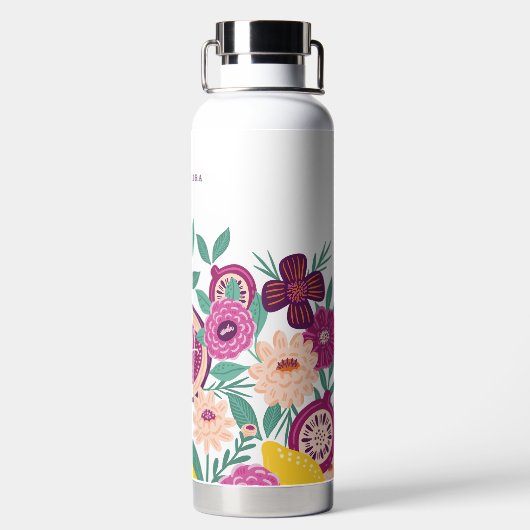 Tropische vruchten, vijg Wildbloem Botanisch Monog Waterfles (Achterkant)