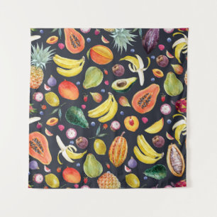 Tropische vruchten: Waterverf multifruitpatroon. Wandkleed