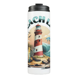 Tropische Vuurtoren Strand Leven Thermosbeker