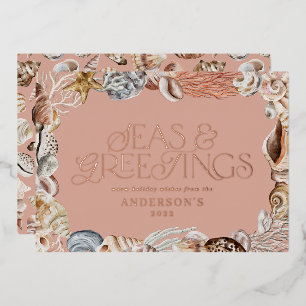 Tropische warme kerstzeeen en groeten moderne tijd folie feestdagenkaart