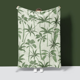 Tropische Warmte: Botanische Palm Vintage Salie Fleece Deken