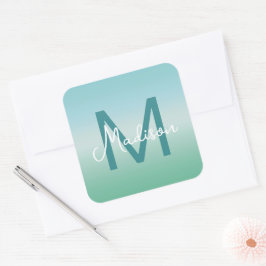Tropische Wateren Gradiënt Monogram Naam  Vierkante Sticker