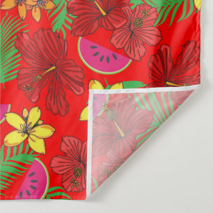Tropische watermeloenvruchten en Hibiscus Red Flor Wandkleed