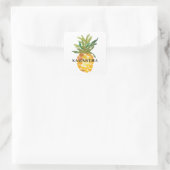 Tropische Waterverf Ananas Naam Vierkante Sticker (Tas)