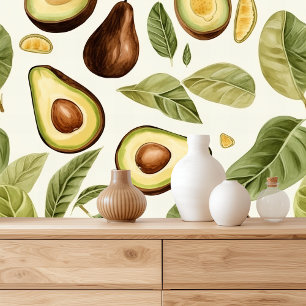 Tropische Waterverf avocado-patroon Behang