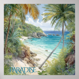 Tropische Waterverf Beach Lagoon Paradise Poster